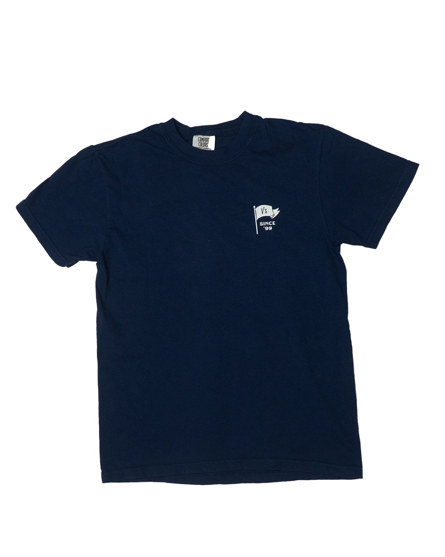 V's BARBERSHOP FLAG/STACKED LOGO T-SHIRT - NAVY