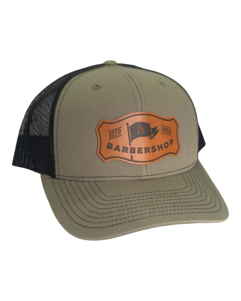 V's BARBERSHOP FLAG LEATHER PATCH TRUCKER HAT