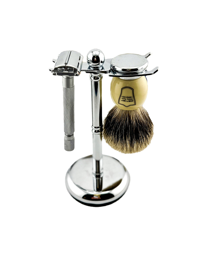 PARKER SHAVING RAZOR & BRUSH SHAVE STAND