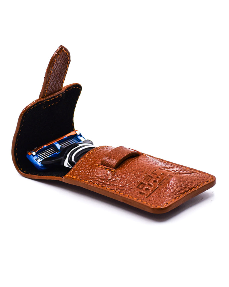PARKER SHAVING FUSION COMPATIBLE TRAVEL RAZOR W/ LEATHER CASE