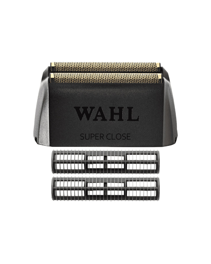 Wahl electric shaver head with two interchangeable foil heads on a white background.