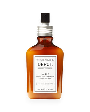 V's Barbershop DEPOT No. 202 Complete Leave-In Conditioner in a 100ml amber spray bottle for men's hair care.