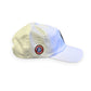 V's Barbershop white dad hat with perforated side panels and a circular logo patch on the side.
