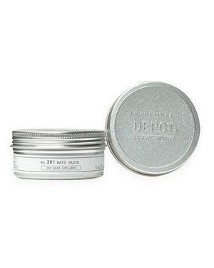 V's Barbershop DEPOT NO. 301 Matt Paste in a silver metal tin for men's hair styling with a matte finish.