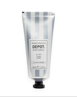 V's Barbershop DEPOT NO. 311 Fiber Cream in a 100ml silver and white striped squeeze tube for hair styling.