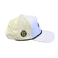 V's Barbershop white 5-panel performance hat with perforated side panels, black rope detail, and side logo patch.