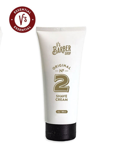 V's Barbershop Original No. 2 Shave Cream in a white tube with a black cap. 6oz - 180ml.