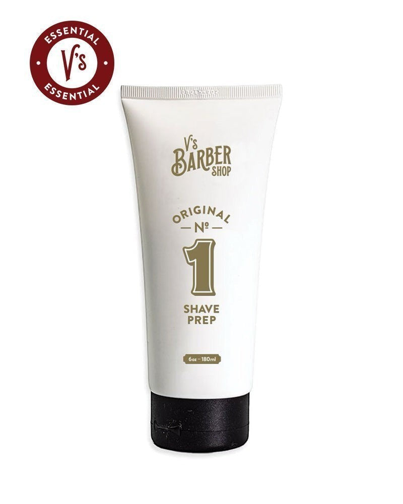 V's Barbershop Original No. 1 Shave Prep tube, 6oz. White tube with black cap and gold lettering.
