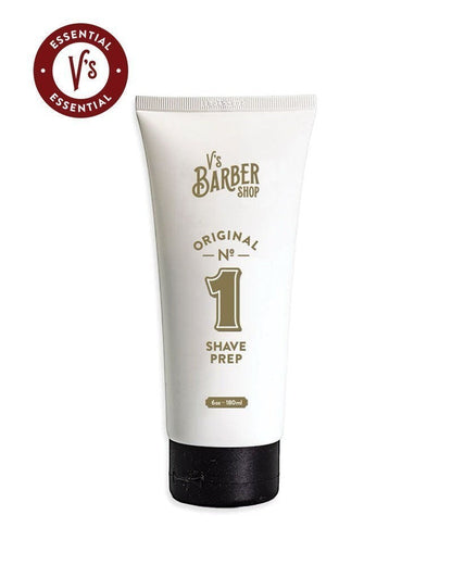 V's Barbershop Original No. 1 Shave Prep tube, 6oz. White tube with black cap and gold lettering.