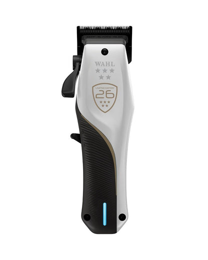 V's Barbershop WAHL 5-Star Vapor CE cordless clipper in white and black with a metal taper lever and fadeout blade.
