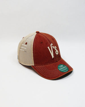 V's BARBERSHOP 3D LOGO TRUCKER HAT - RED